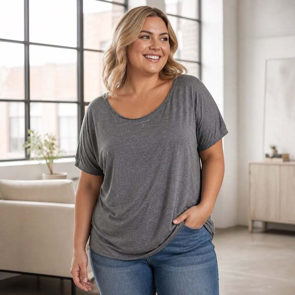Woman Within Plus Size Gray Scoop Neck Short Sleeve Tee Shirt Size 1X (22/24)